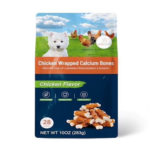 MON2SUN Dog Treats, Chicken Wrapped Calcium Bones Without Rawhide, 2.3 Inch Training Treats for Teeth Cleaning and Fresh Breath, Chews for Puppy and Small Dogs (28 Count - Pack of 1)