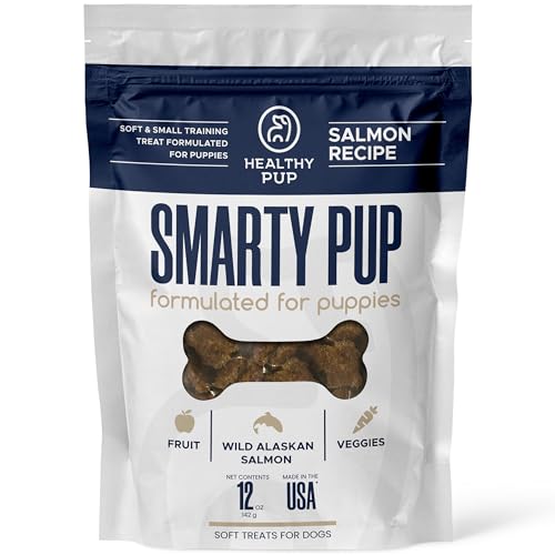 Smarty Pup Salmon Jerky - 12 oz of Fruit, Veggies, and Fish Dog Treats – Puppy Jerky Made with Apples, Carrots, Sweet Potato, Wild Alaskan Salmon, Blueberries, Cranberries, and More