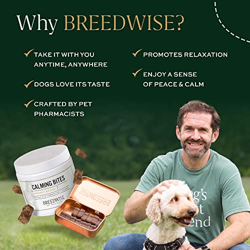 Breedwise Pet Provisions Dog Calming Treats, All Natural Holistic Dog Anxiety Relief Bites, Hickory Bacon Flavor, Stress Reducing, 210g (60 Chews, Hickory Bacon)