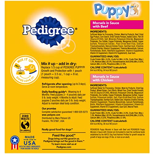Pedigree Puppy Soft Wet Dog Food 8-Count Variety Pack, 3.5 Oz Pouches, 8 Count (Pack of 1)
