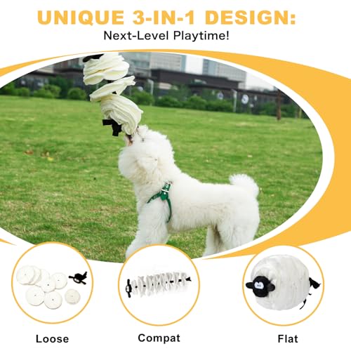 Tierglück Sheep Shape Snuffle Toy for Dogs - Interactive Puzzle Feeder & Treat Dispenser, Slow Feeder Mat for Puppies to Relieve Boredom & Anxiety (Upgraded Squeaky Lamb Ball) (White)