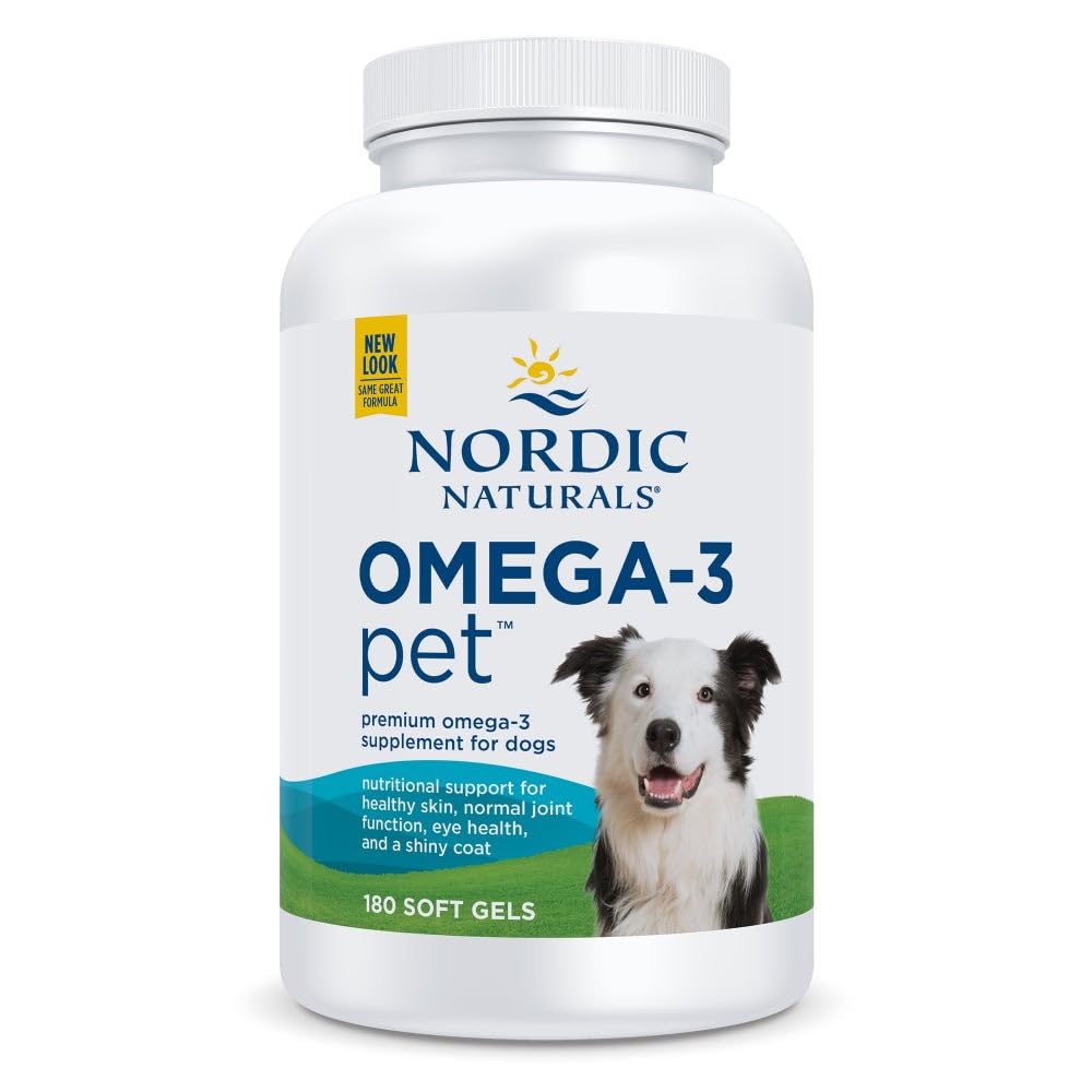 Nordic Naturals Omega-3 Pet, Unflavored - 180 Soft Gels - 320 mg Omega-3 Per Soft Gel - Fish Oil for Dogs with EPA & DHA - Promotes Heart, Skin, Coat, & Immune Health