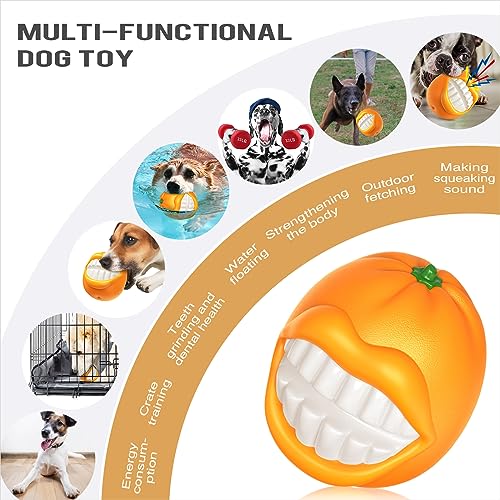 MITOCAPY Orange Squeaky Dog Toys for Moderate Chewers, Interactive Dog Chew Toys to Keep Them Busy, Enrichment Dogs Ball for Medium Large Breed, Pet Essentials, Pet Gifts
