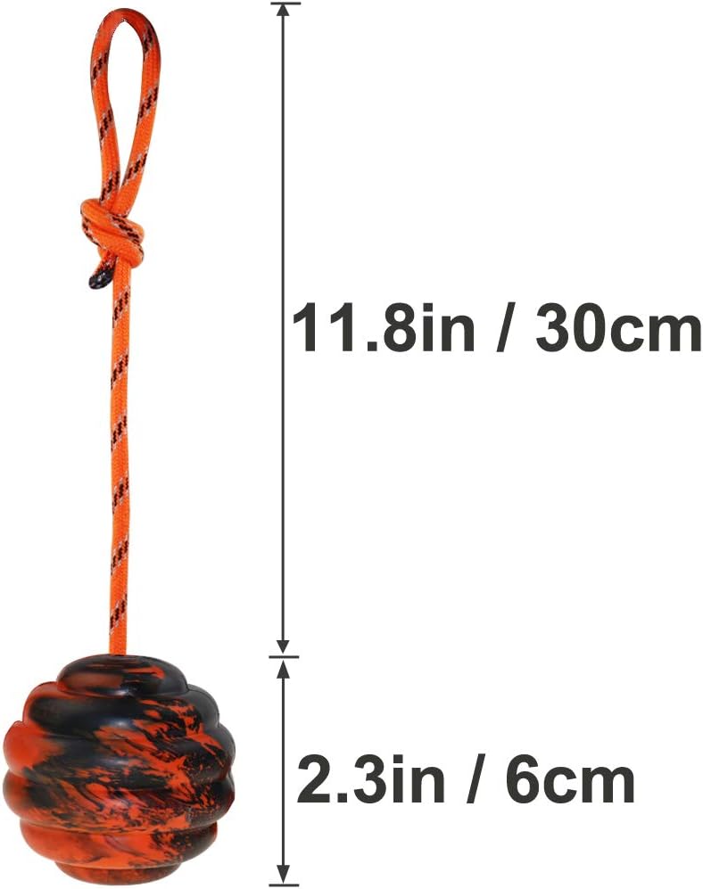 Nevperish K9 Training Ball with Rope Exercise and Reward Toy for Dogs - Indestructible Dog Toy Ball with Handle for Training Pull Throw Tug Fetch Belgian Malinois Gifts (Orange)