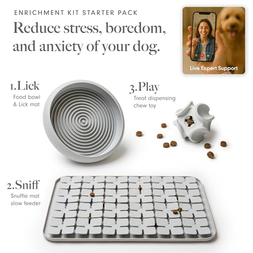 LAY LO Dog Enrichment Starter Pack: Treat Dispensing Toy, Slow Feeder Bowl & Lick Mat, and Snuffle Mat | Dishwasher Safe | Medical Grade Silicone | Non-Toxic | Includes Live Support from Dog Experts