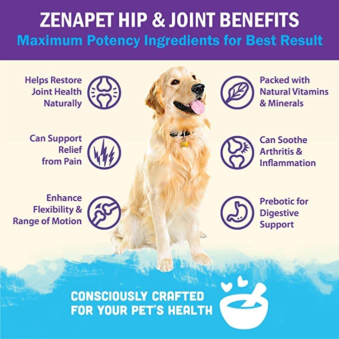 Zenapet Superfood Dog Hip & Joint Supplement for Arthritis Pain Relief, Maximum Strength with Glucosamine & Chondroitin Plus MSM for Pet Mobility Support, Pure Potent & Human Grade
