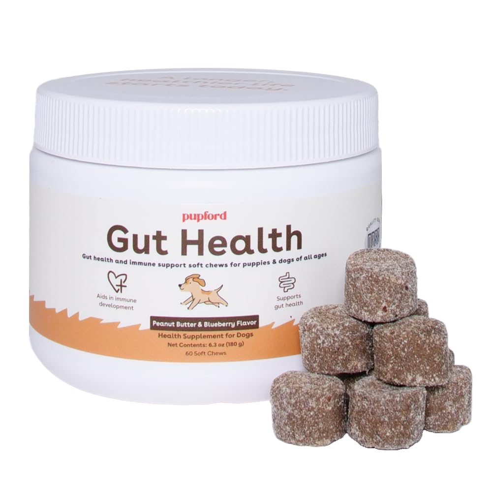 Pupford Gut Health & Immunity Supplement for Puppies and Adult Dogs, Made in The USA, Vet Approved, No Artificial Flavors, Peanut Butter and Jelly, Net Wt. 6.3 oz (180g)