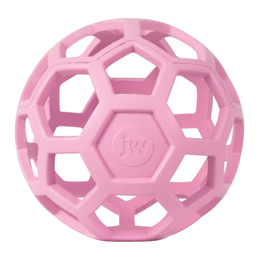 JW Pet HOL-ee Roller™, Dog Toy Puzzle Ball, Natural Rubber, Large (5.5” Inch Diameter), Pink