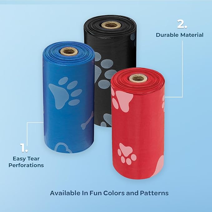 Best Pet Supplies Dog Poop Bags (240 Bags) for Waste Refuse Cleanup, Doggy Roll Replacements for Outdoor Puppy Walking and Travel, Leak Proof and Tear Resistant, Thick Plastic - Assorted Colors