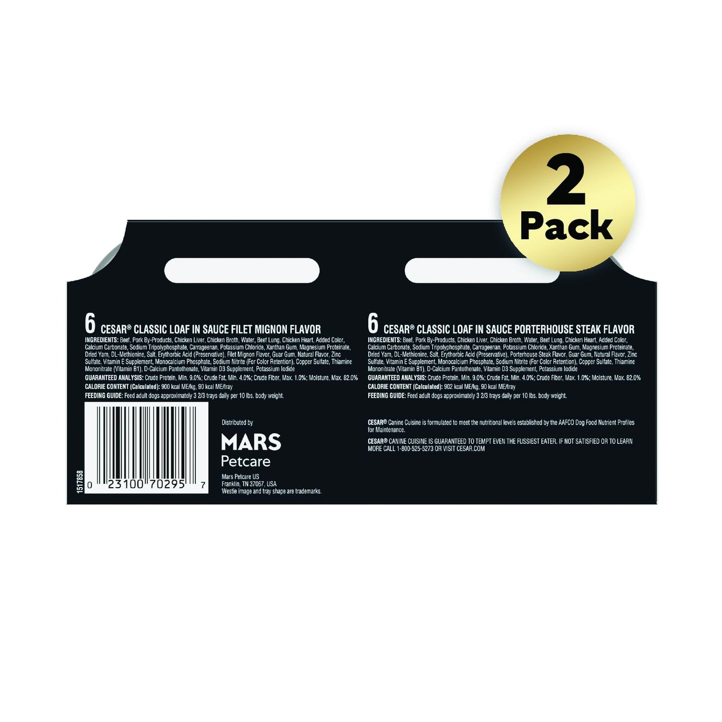 Cesar Wet Dog Food Classic Loaf in Sauce Filet Mignon and Porterhouse Steak Flavors Variety Pack, 3.5 oz. Easy Peel Trays (12 Count, Pack of 2)