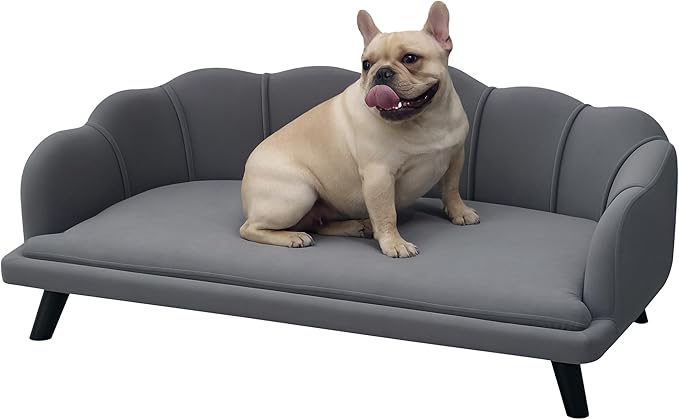 PawHut Velvet Large Dog Couch with Foam Cushion, Soft and Cute Dog Bed with Pearl Design, Dog Sofa for Big and Medium Dogs, Charcoal Gray