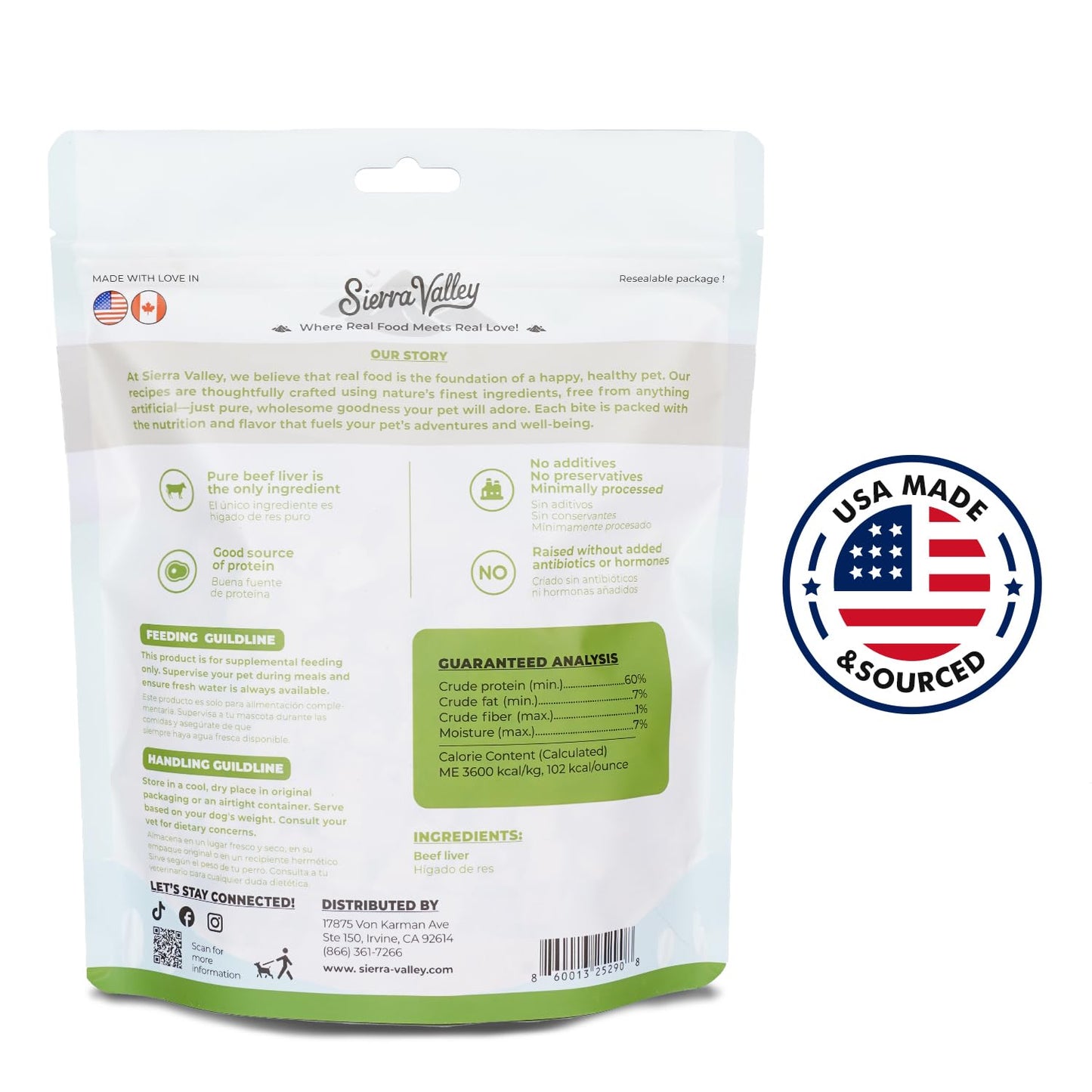 SIERRA VALLEY Freeze-Dried Beef Liver Dog Treats, High Iron Human-Grade Protein Bites, 2cm Chewy Cubes for Training Rewards, No Additives Grain-Free, Resealable Freshness Pouch 6oz