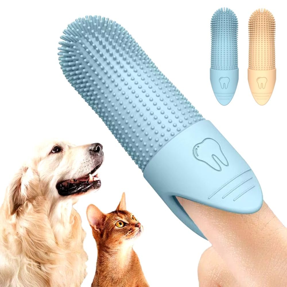 360° Pet Finger Toothbrush for Dogs & Cats, Soft Silicone Finger Toothbrush for Small Breeds, Puppy & Kitten Dental Care, BPA-Free, Gentle Cleaning, Travel-Friendly Design (2-Pack)