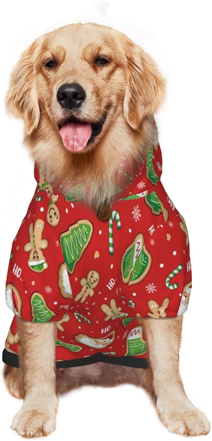 Santa Claus with Gingerbread Man Hoodie,Christmas Cosplay Dog Clothes with Pocket and Hat Winter Clothes Sweaters Small