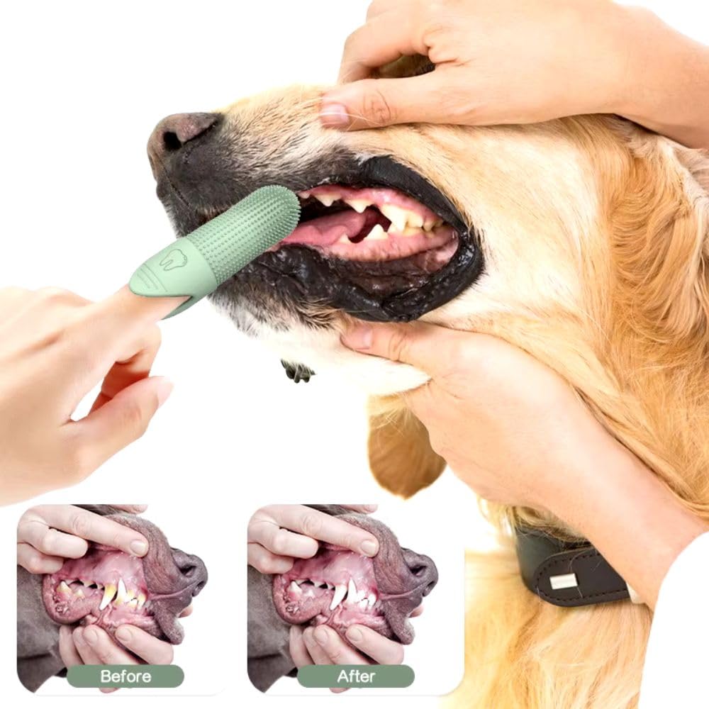 360° Pet Finger Toothbrush for Dogs & Cats, Soft Silicone Finger Toothbrush for Small Breeds, Puppy & Kitten Dental Care, BPA-Free, Gentle Cleaning, Travel-Friendly Design (2-Pack)