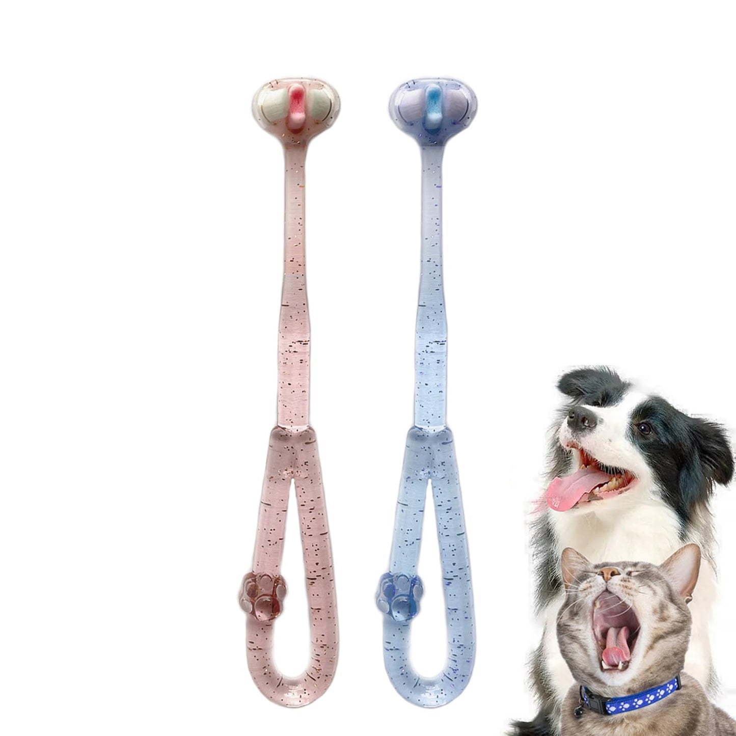 KnocKconK Three Sided Dog Toothbrush Kit, 2 Size Dog Toothbrush for Adult Puppy with Small Soft Head, Pet Teeth Deep Clean Dense Brush, Small Tooth Cleaning (Blue+Pink, 3 Side Soft)