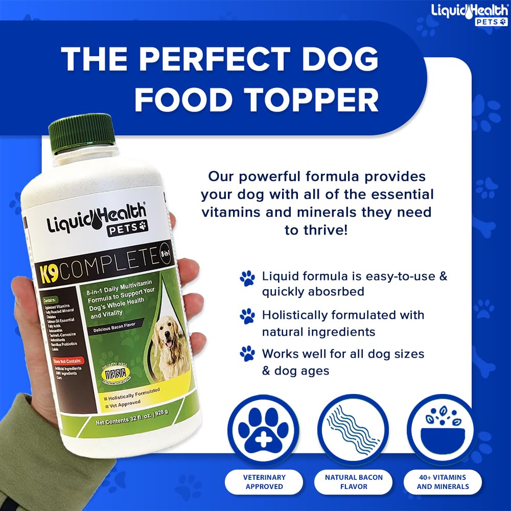 LIQUIDHEALTH Pets K9 Complete 8-in-1 Multivitamin for All Dogs & Puppies & K9 Ear Wash Solutions - Pet Health Supplement Bundle for Joint & Immune Support, Dog Ear Cleaning Treatment - Made in USA
