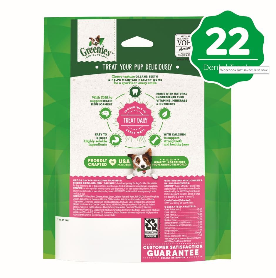 Greenies Puppy Teenie Size Dental Dog Treats, 6 oz. Pack (22 Treats)