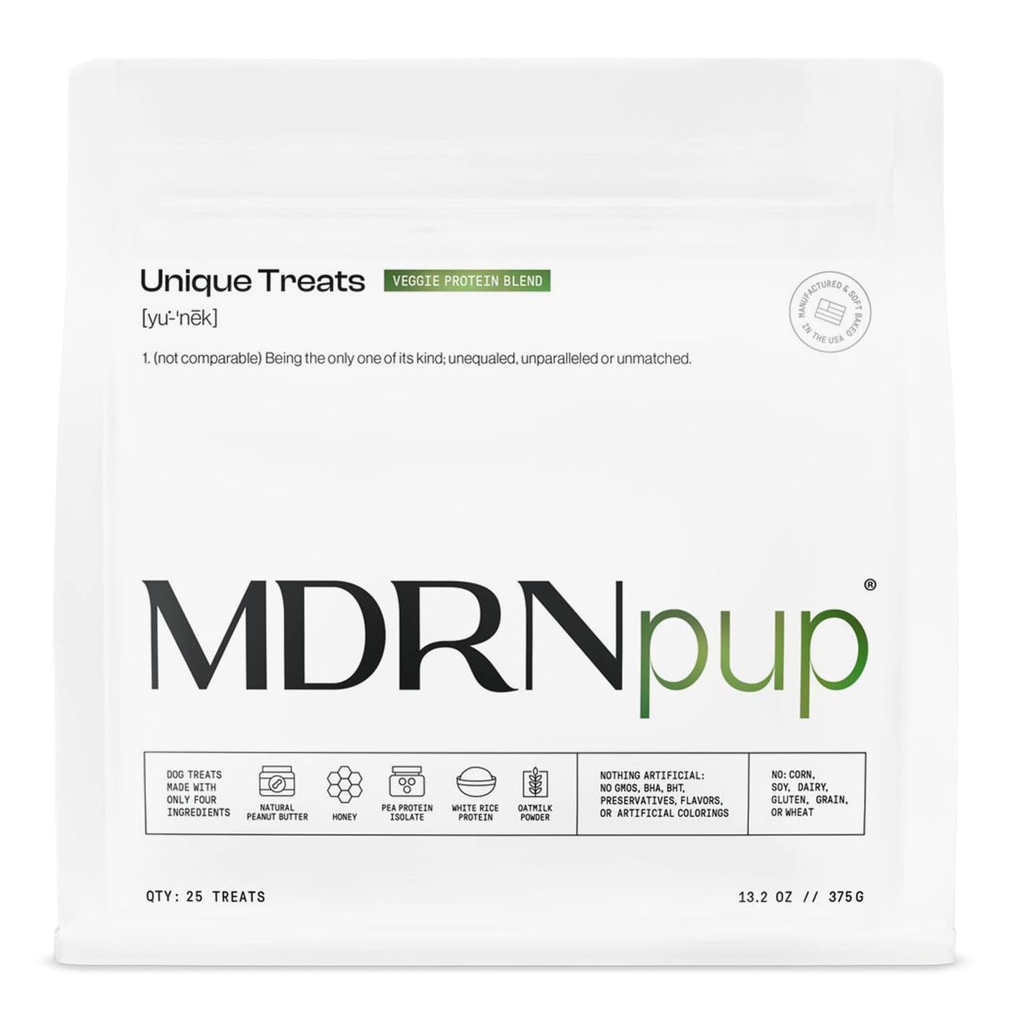 MDRNpup® Unique Dog Treats, Human Grade and All-Natural, Only Five Ingredients, High Protein - Amino Acids, Nothing Artificial, Soft Baked in The USA (13.2 Ounce, Veggie Protein Blend)