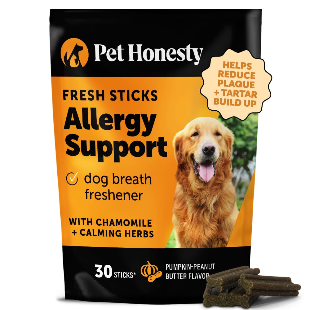 Pet Honesty Allergy Support Fresh Dental Sticks - Dental Treats for Dogs - Dental Dog Chews - Immune Health + Allergy Support for Dogs - Freshen Dog Breath, Reduce Plaque + Tartar - 30 Sticks