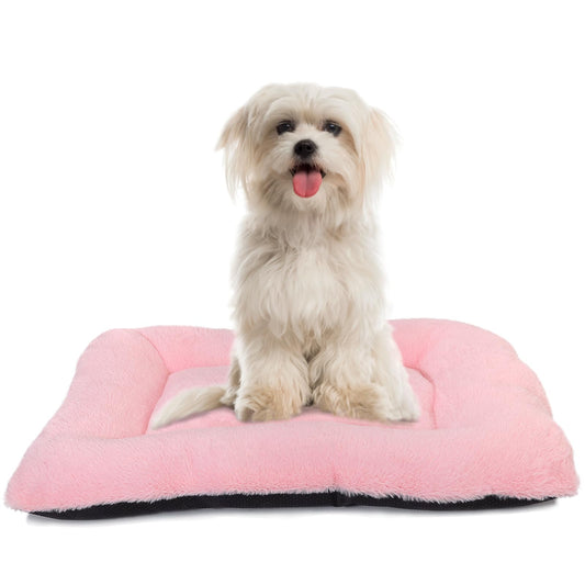 Dog Crate Bed Washable Dog Beds for XX-Small Dogs Deluxe Thick Faux Fur Fluffy Comfy Kennel Pad Anti-Slip Pet Sleeping Mat,Indoor Puppy Mattress Cat Kitten Cute Cushion Fit Crates 18 x 12 Inch,Pink