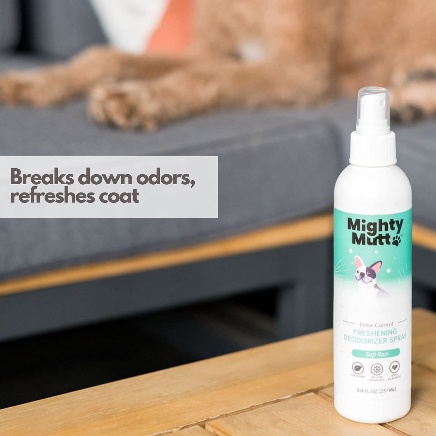 Mighty Mutt Natural Deodorizing Dog Spray | Odor Control and Freshening | Dog Spray for Smelly Dogs | Hypoallergenic, Calming and Moisturizing | Soft Rain, 8oz