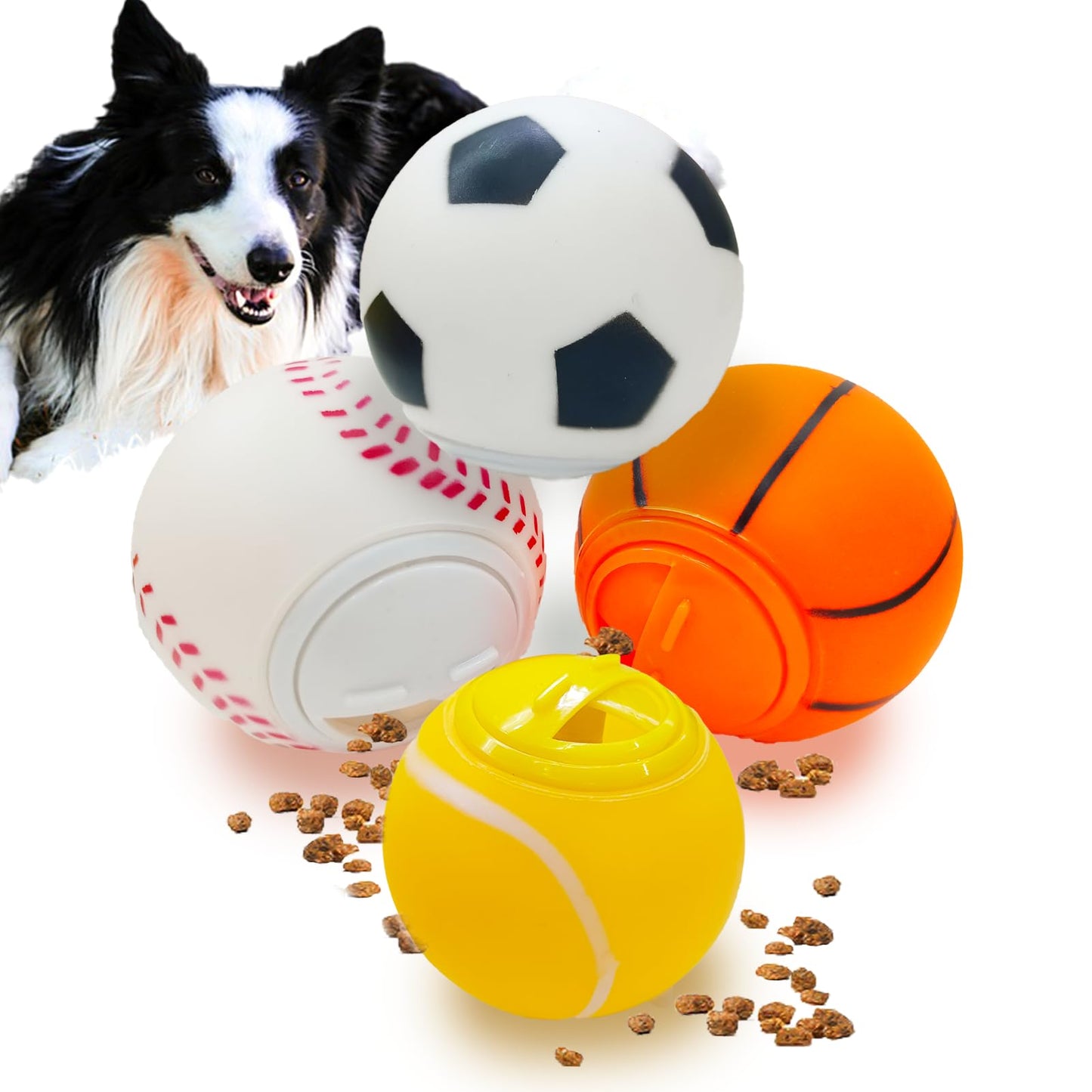 MIIXUER Clearance 4 Pack Dog Treat Ball, Food Dispenser Toy, Interactive Dog Toy Ball for Small to Large Breed - Sports Theme (3.15'')