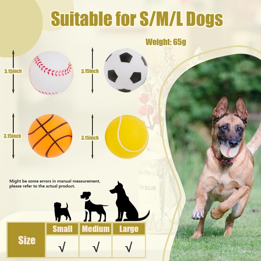 MIIXUER Clearance 4 Pack Dog Treat Ball, Food Dispenser Toy, Interactive Dog Toy Ball for Small to Large Breed - Sports Theme (3.15'')