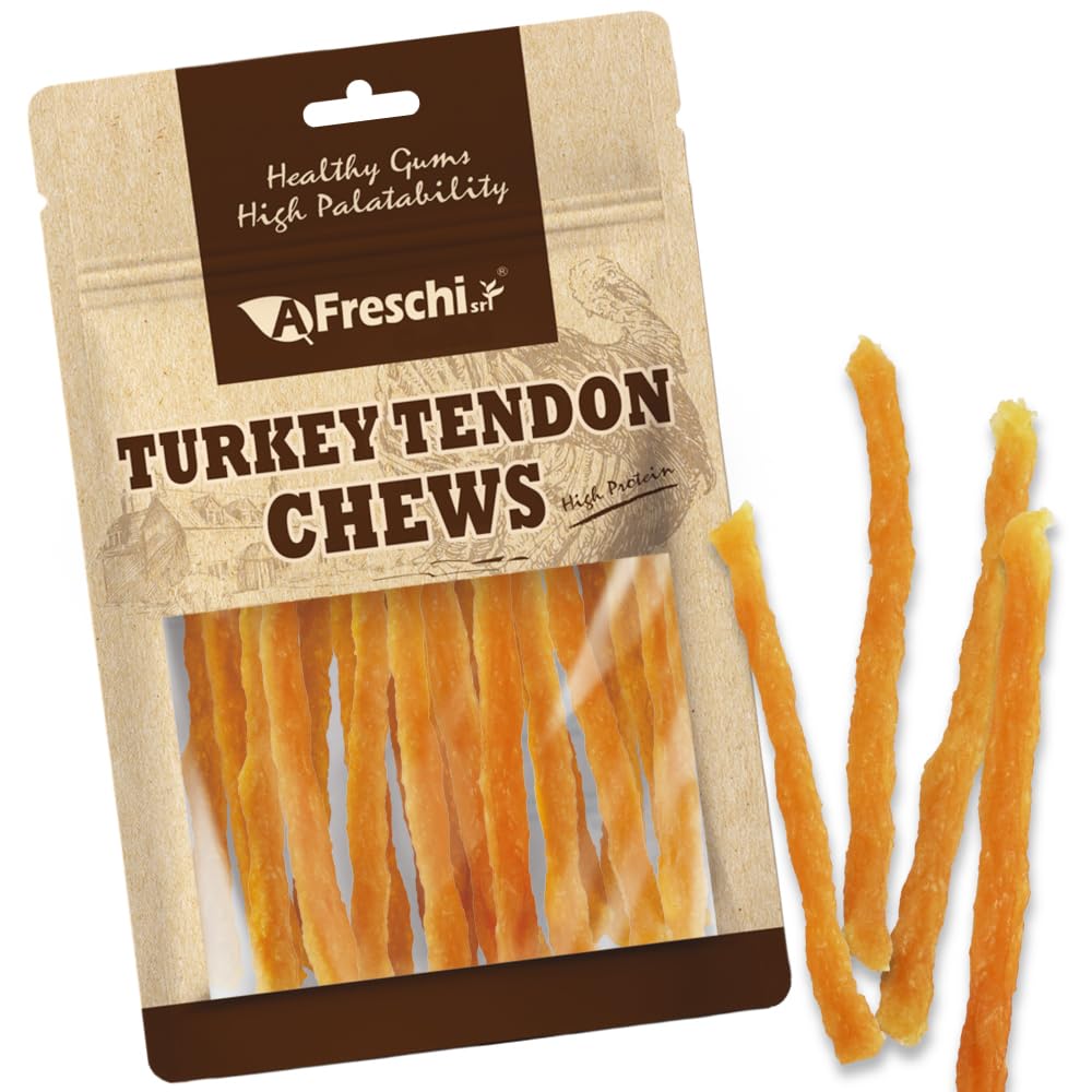 Afreschi Soft Turkey Tendon Strip 3.5 oz, Dog Treats for Soft Series, All Natural Human Grade Dog Treat, Suitable for Training chew, USA-Sourced Turkey Tendon, Rawhide Alternative, Soft Stick