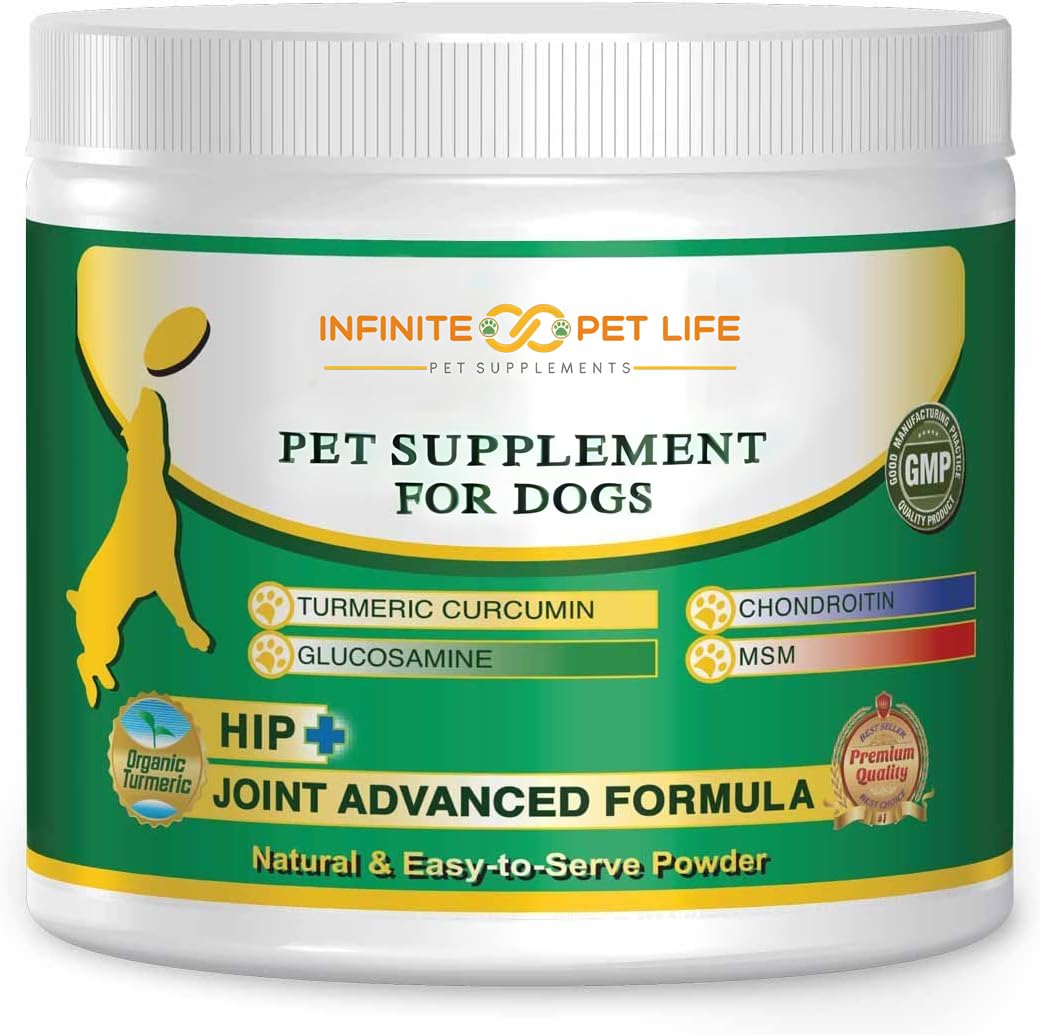 Infinite Pet Life Hip & Joint Supplement Powder for Dogs - Glucosamine, MSM, Chondroitin & Tumeric | Advanced Mobility Support for All Ages & Active Dogs - 12.7 oz