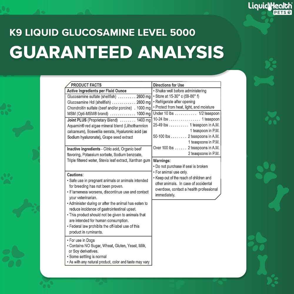 LIQUIDHEALTH Pets K9 Level 5000 Glucosamine Chondroitin Hip & Joint Formula & K9 Complete 8-in-1 Multivitamin - Dogs & Puppies Supplement Bundle for Joint Health, Mobility, Immune Support - USA Made