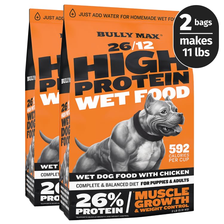 Bully Max Wet Dog Food for Adults & Puppies - Dehydrated High Protein Instant Fresh Soft Dog Food with Chicken - Healthy Muscle Growth for Small & Large Breeds - 4 Dry Pounds (Makes 11 lbs. Wet Food)
