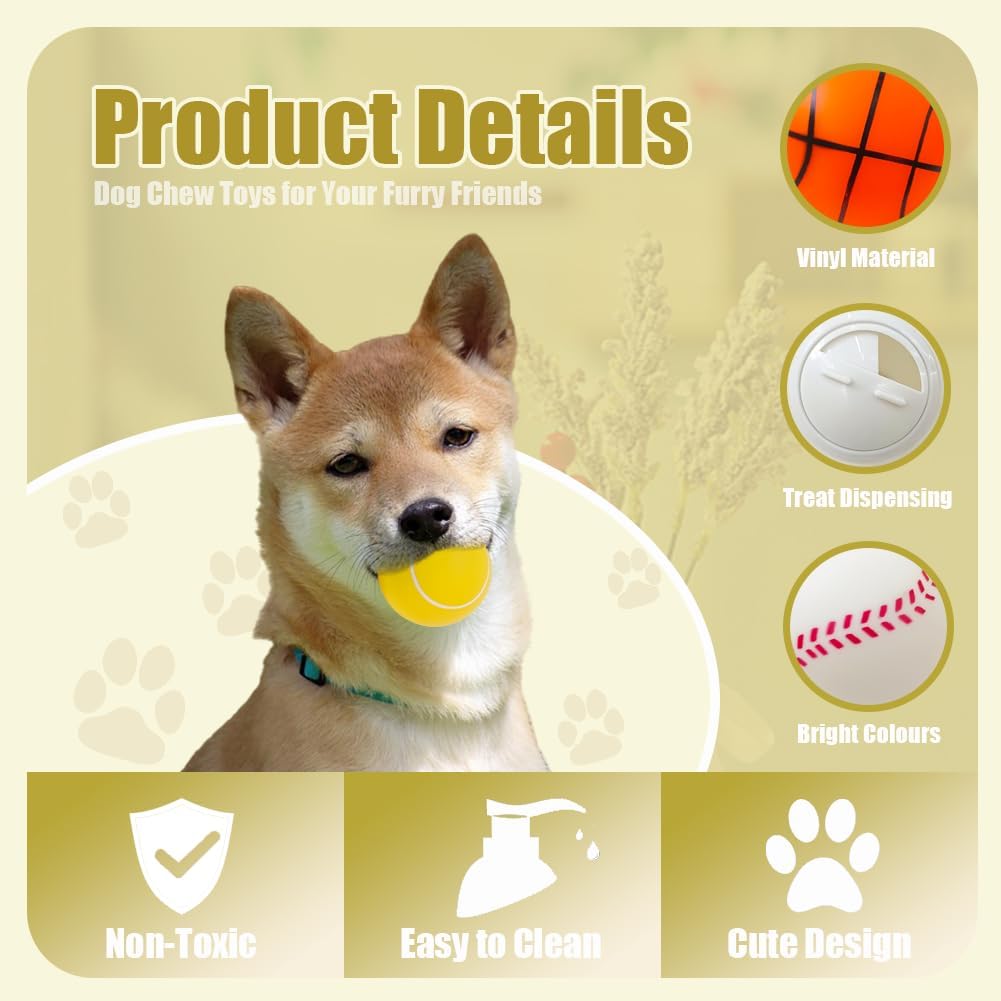 MIIXUER Clearance 4 Pack Dog Treat Ball, Food Dispenser Toy, Interactive Dog Toy Ball for Small to Large Breed - Sports Theme (3.15'')