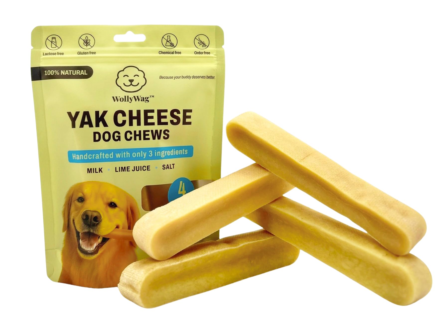 Yak Cheese Himalayan Dog Chews – 4 Yak Chews for Medium Dogs | 100% Natural Dog Treat | Promotes Dental Health, High in Protein, Gluten & Lactose-Free