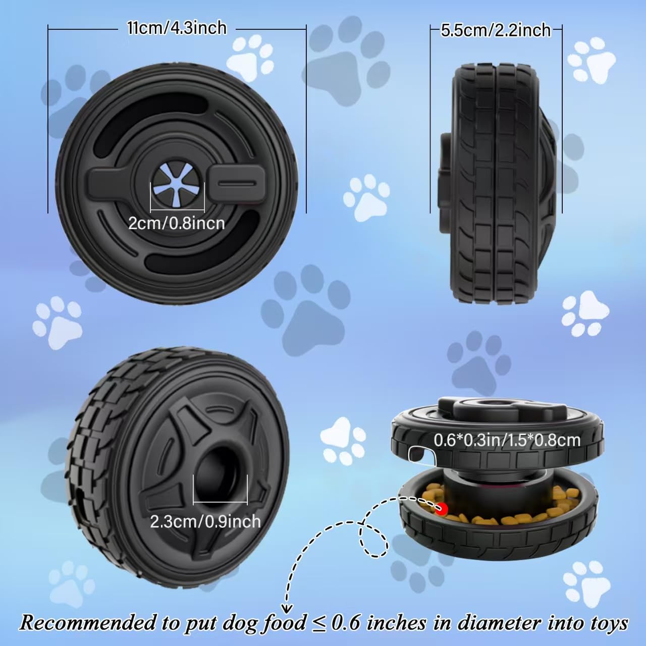 LUPAPA 4-in-1 Dog Entertainment Toy, Frozen Treat Toy for Dog, Bully Stick Holder, Treats Distribution Puzzle Tire Toys to Keep Busy, Chew Toys for Aggressive Chewers (Black)