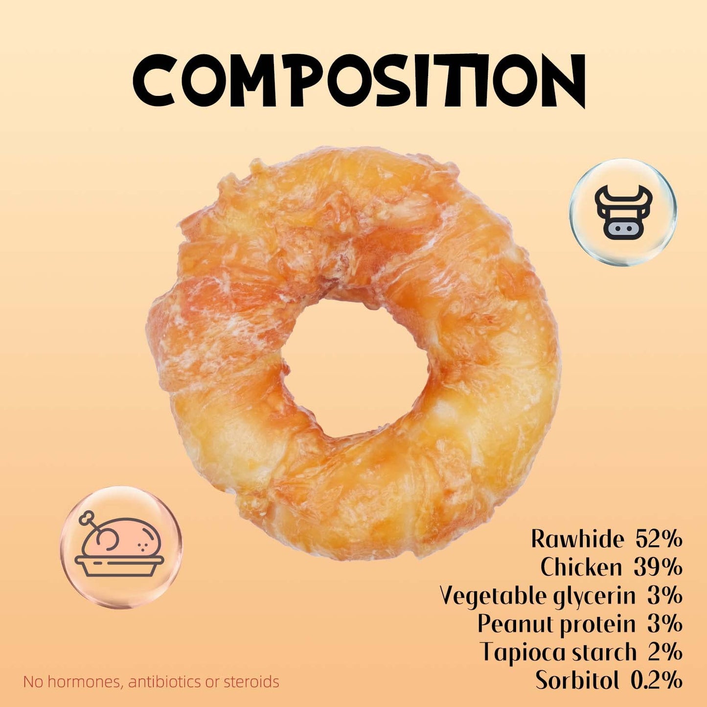 ASMPET Dog Treats Chews, Chicken Wrapped Rawhide Donuts Dental Care Chews for Small Medium Large Breed Aggressive Chewers (Pack of 4)