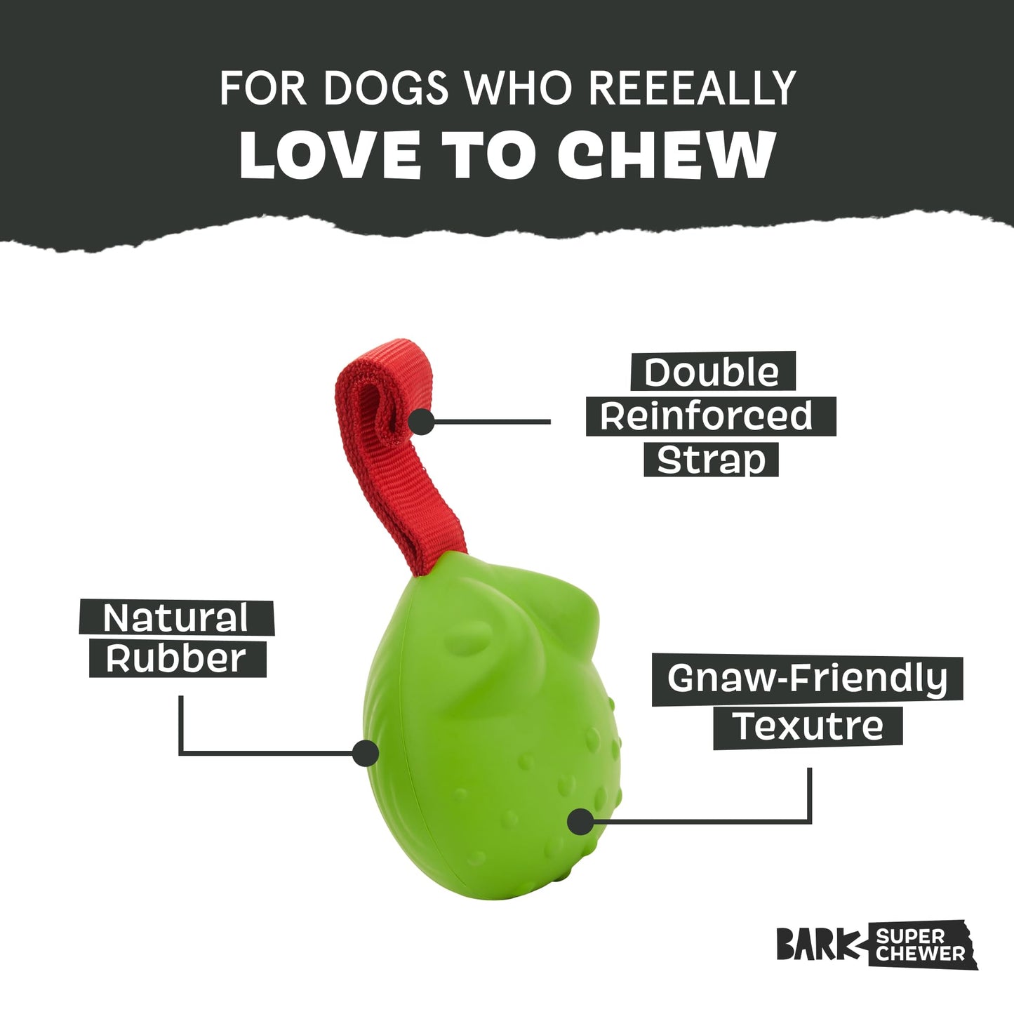 Barkbox Tug Tied Toad Dog Toy for Tough Chewers – Durable Rubber Design, Perfect for Tug-of-War