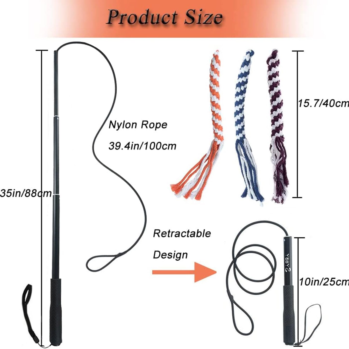 SYOOY Flirt Pole for Dogs, Interactive Dog Toys for Dog Chase and Tug of War, Dog Teaser Wand with 3 Fleece Rope Chew Toy, Pet Flirt Stick Pole for Small Medium Large Dogs Training Exercise