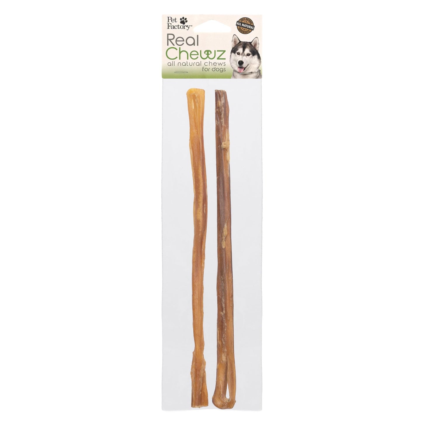Pet Factory Real Chewz 12" Steer Sticks Dog Chew Treats, 100% All-Natural - 2 Count/1 Pack