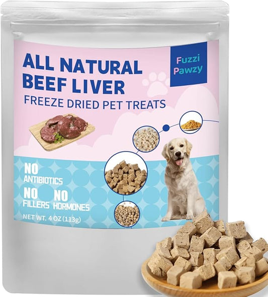 Freeze Dried Beef Liver Healthy Training Treats Toppers for Pets, Single Fresh Raw Ingredient, Organic, Pure Balance, Natural, Grain Gluten Filler Free, Snacks, Dogs Cats (4oz)