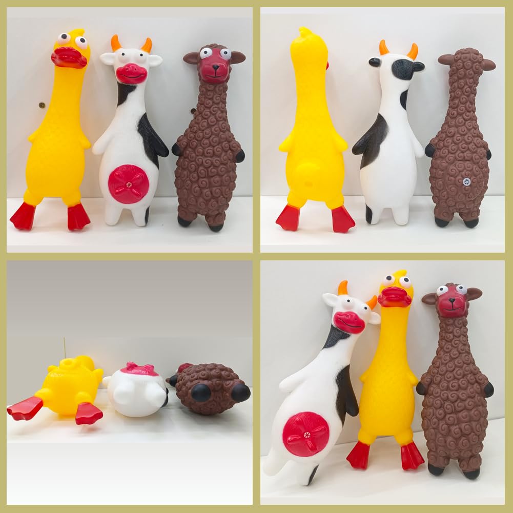 MIIXUER Clearance 3 Pack Squeaky Dog Toys, Animal Interactive Dog Toys, Squeaky Toys for Small to Large Breed - Cow, Sheep, Duck