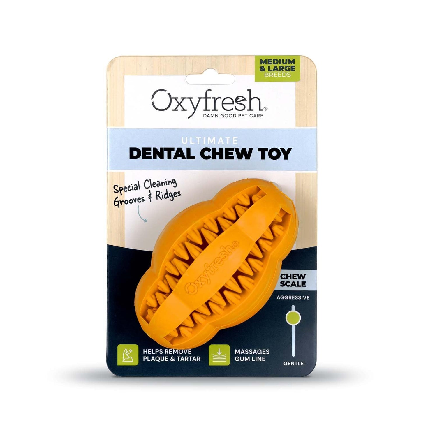 Oxyfresh Dog Dental Chew Toy - Best Durable Rubber Dog Toy for Tough Chewers – Helps Remove Plaque, Cleans Teeth & Freshens Breath Without Brushing (Large)
