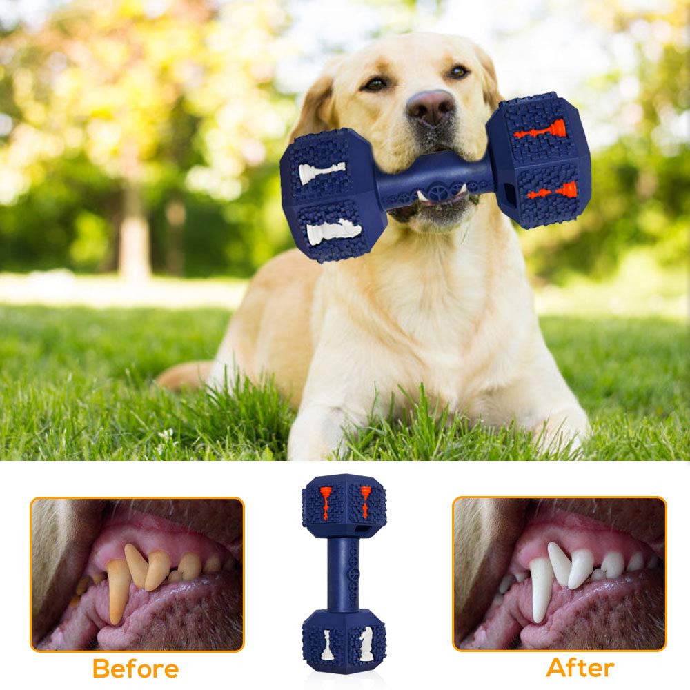 Jomilly Dog Chew Toys for Aggressive Chewers Indestructible Dog Toys Tough Natural Rubber Dumbbell Toy for Small Medium Large Dogs Large Blue