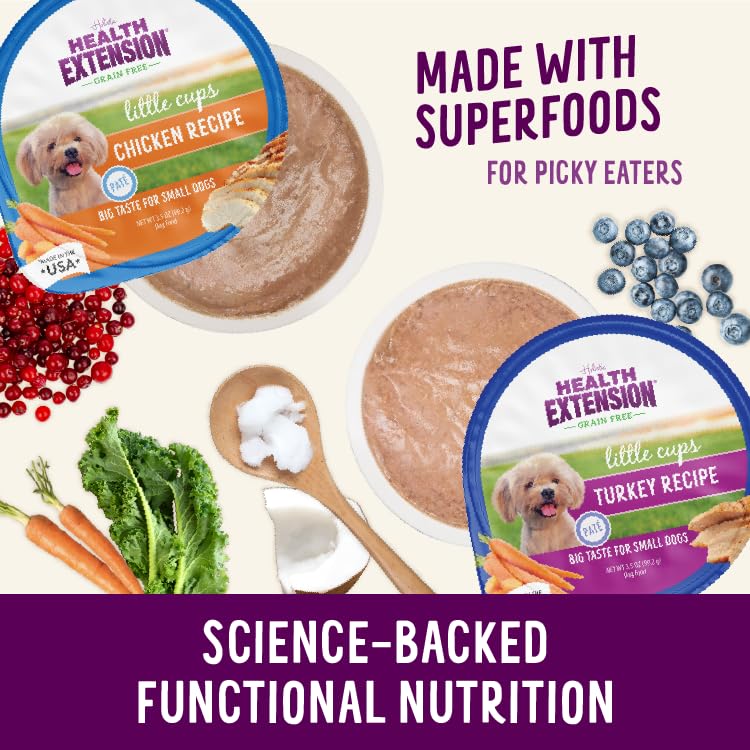 Health Extension Little Cups Grain-Free Wet Dog Food, Small Breed - Variety Box (6 Chicken/6 Turkey) 3.5 oz - Easy to Digest, Ideal for Picky Eaters (Case of 12 Cups)