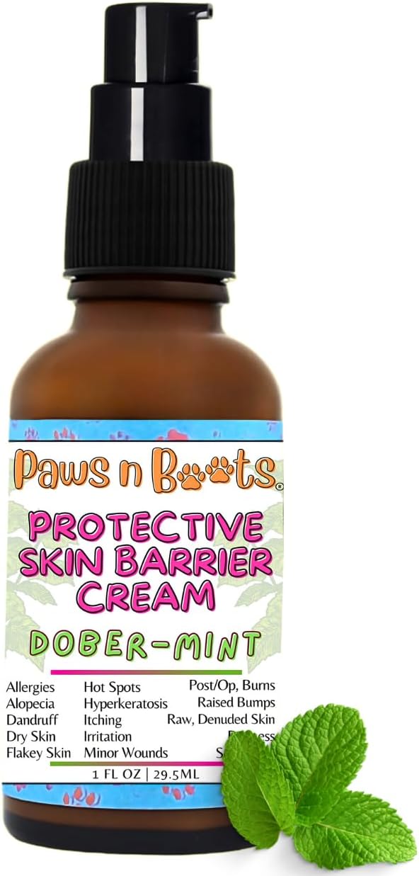 Protective Skin Barrier Cream Best Itchy Skin Relief for Dogs. Holistic Treatment, 100% Natural. Fast-Drying, Mess-Free Enriching Antioxidants, Relieves Itching, Hot Spots, Paw-Licking. Dober-Mint