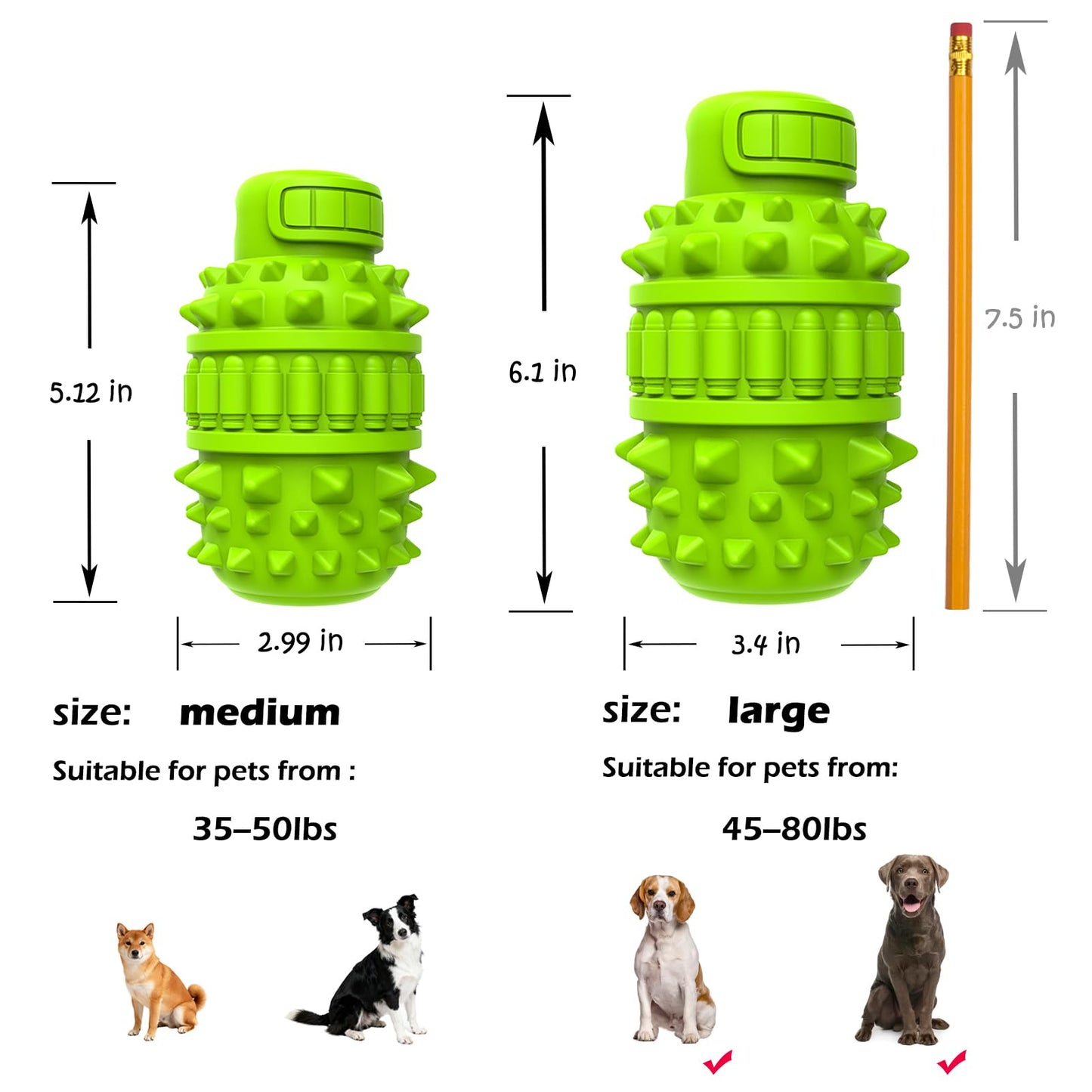 PIFFZEDO Dog Toys for Aggressive Chewers,Interactive Natural Rubber Chew & Squeaky Toy for Large Medium Breed,Dog Toothbrush,Tough & Durable (Green,Large)