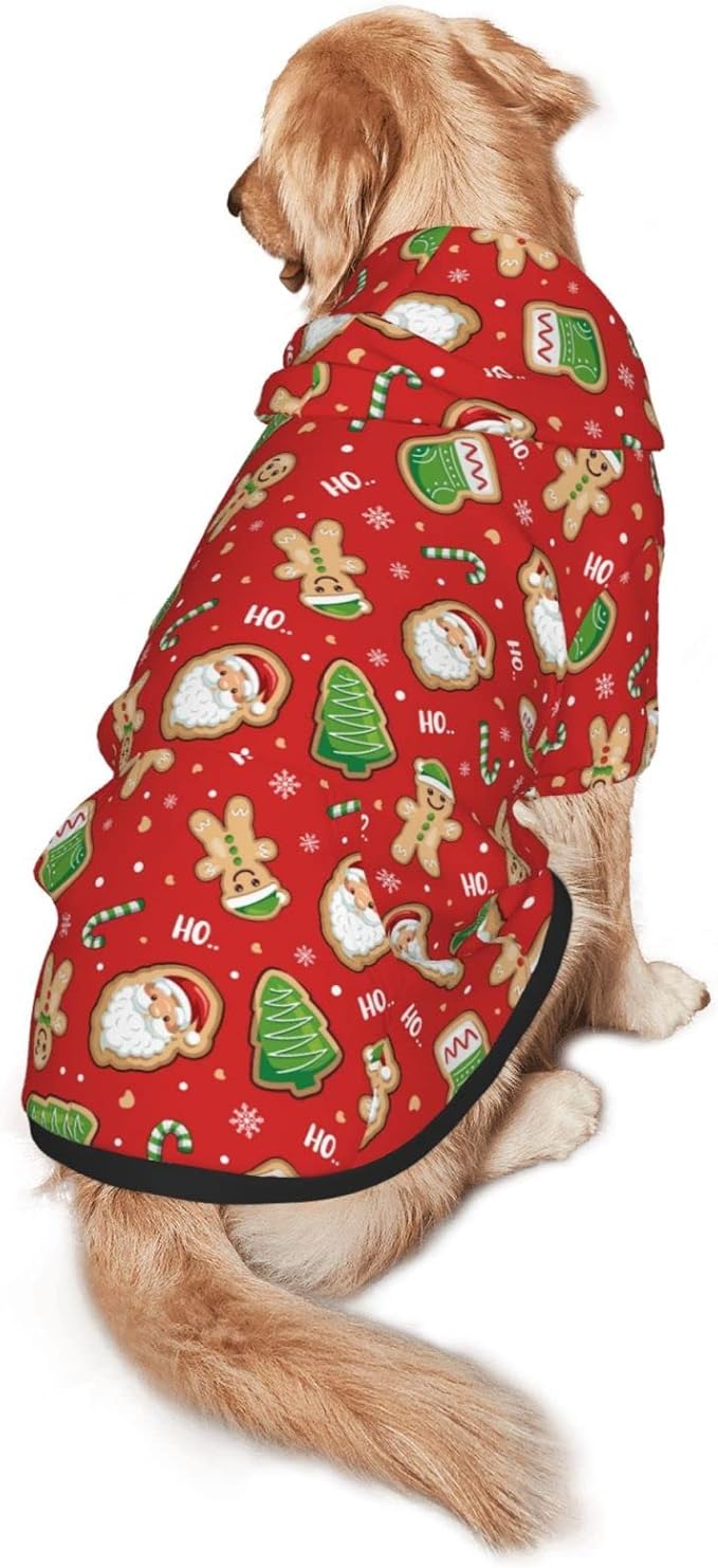 Santa Claus with Gingerbread Man Hoodie,Christmas Cosplay Dog Clothes with Pocket and Hat Winter Clothes Sweaters Small