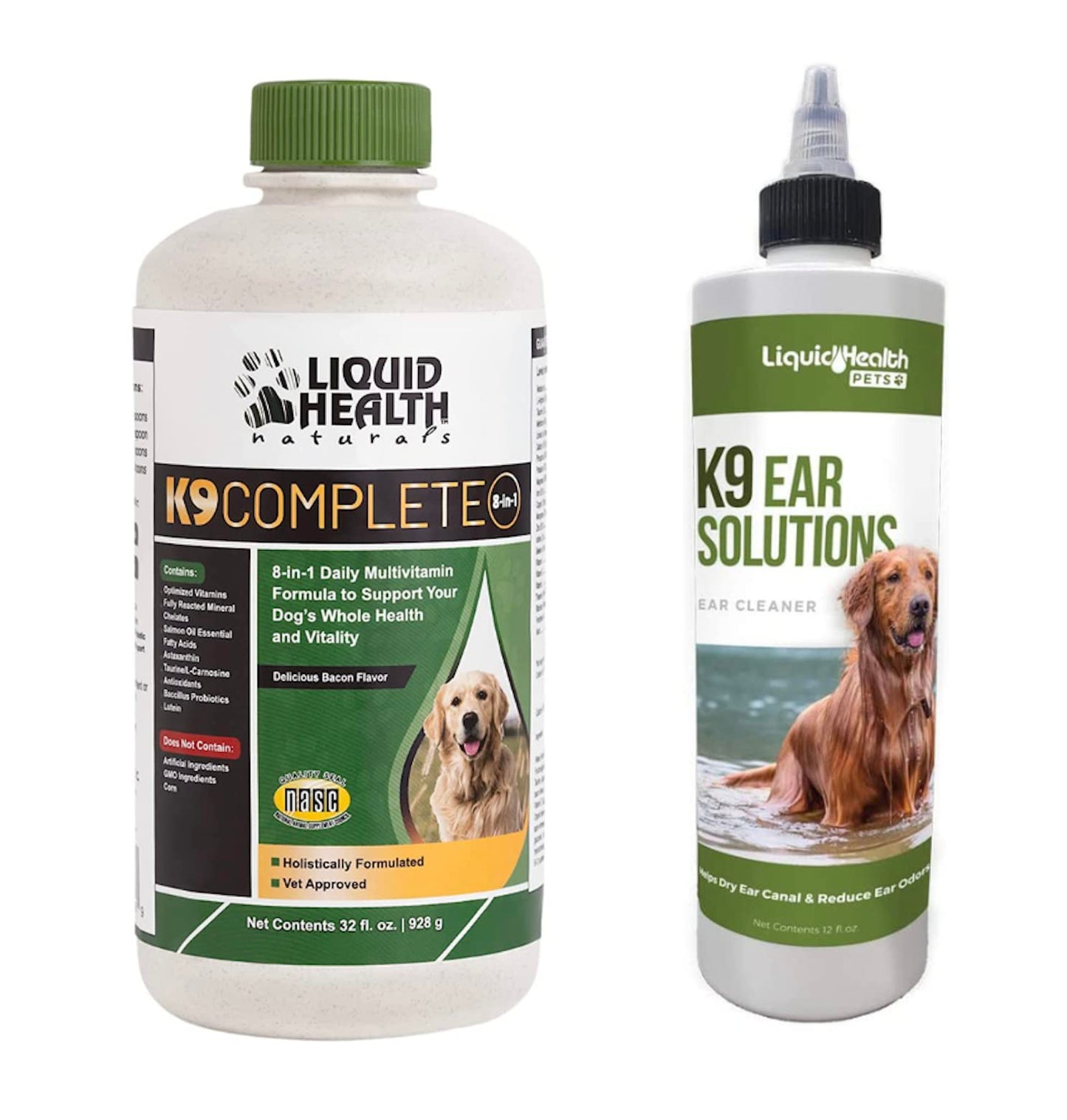 LIQUIDHEALTH Pets K9 Complete 8-in-1 Multivitamin for All Dogs & Puppies & K9 Ear Wash Solutions - Pet Health Supplement Bundle for Joint & Immune Support, Dog Ear Cleaning Treatment - Made in USA