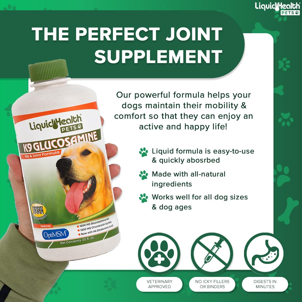 LIQUIDHEALTH Pets K9 Glucosamine Chondroitin Hip & Joint Formula & K9 Complete 8-in-1 Multivitamin for Dogs, Puppies - Pet Supplement Bundle for Joint Health, Immune Support, Canine Vitamins, USA Made