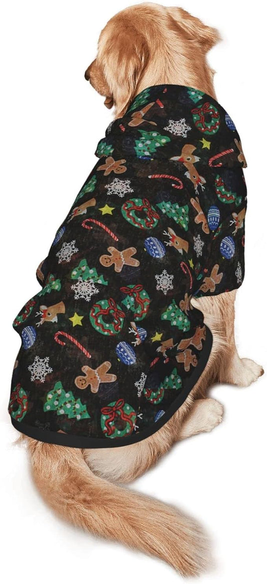 Xmas Tree Reindeer Ginger Cookie Hoodie,Christmas Cosplay Dog Clothes with Pocket and Hat Winter Clothes Sweaters Medium